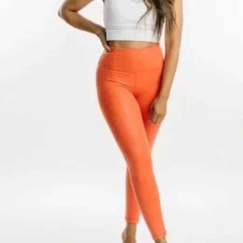 NWOT ZYIA Active Lite N Tight Metallic Tangerine Orange‎ Leggings Sz 14-16